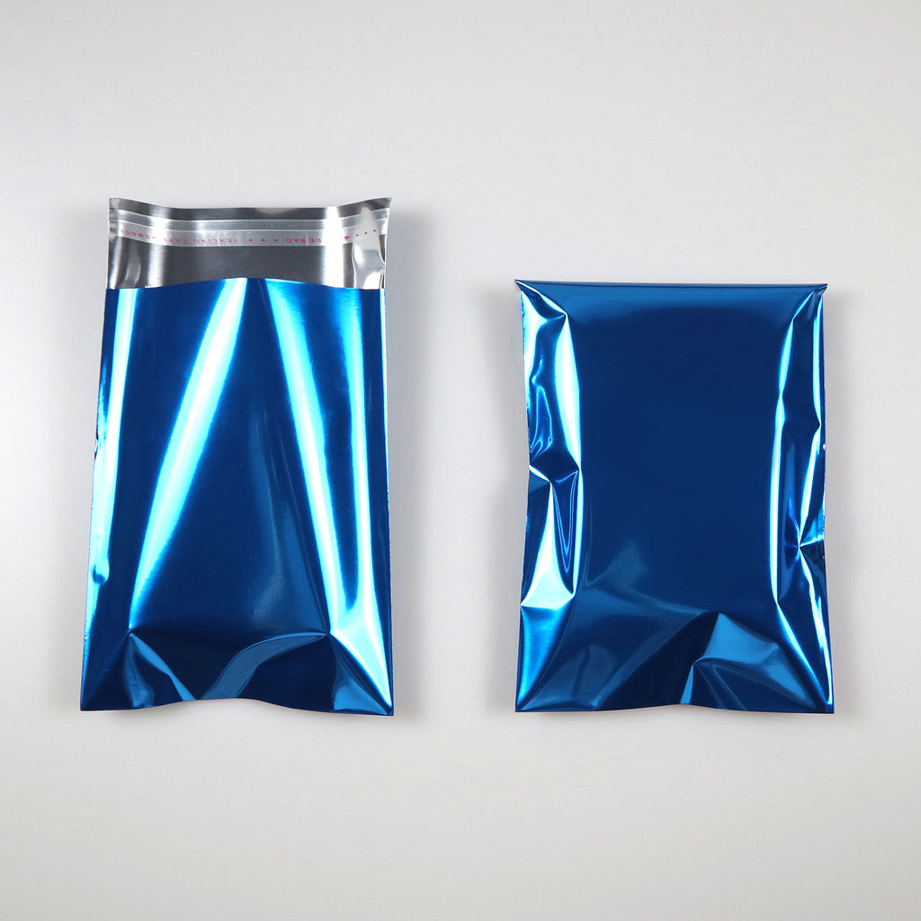 Metallic Poly Mailer Bags – 4.7" x 7.8", 100 Bags/Pack – Blue & Silver & Holographic