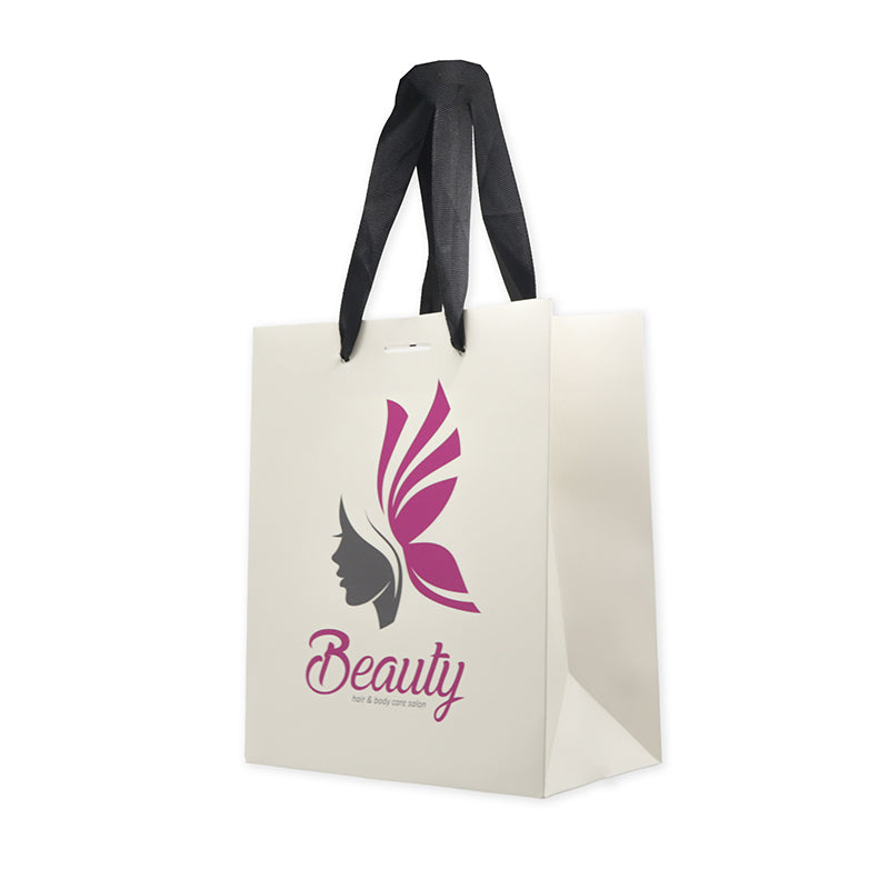 Custom Printed Paper Shopping Bags 26x22x10cm – Beauty & Skincare Packaging, 100 Pack